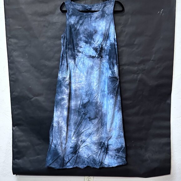 J.Jill Black Tie Dye Size Petite XL Extra Large Tencel Blue Dress Sleeveless - Picture 10 of 10